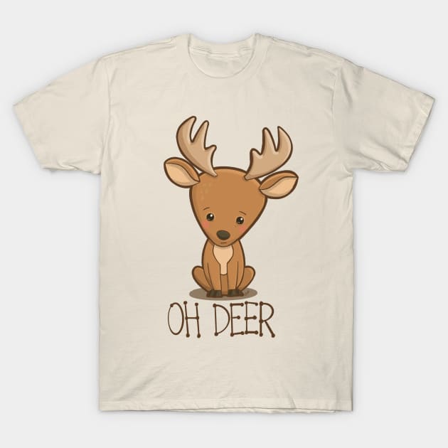 Oh Deer - cute worried little kawaii deer T-Shirt by CyndiCarlson